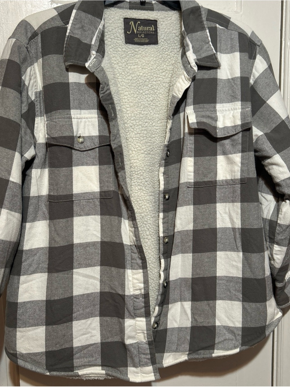 Natural Reflections Black & White Buffalo Plaid Sherpa-Lined Shacket